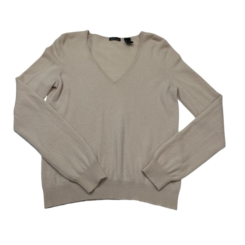 Moda International Sweater Beige Cashmere Pullover XL Quiet Luxury Neutral Soft